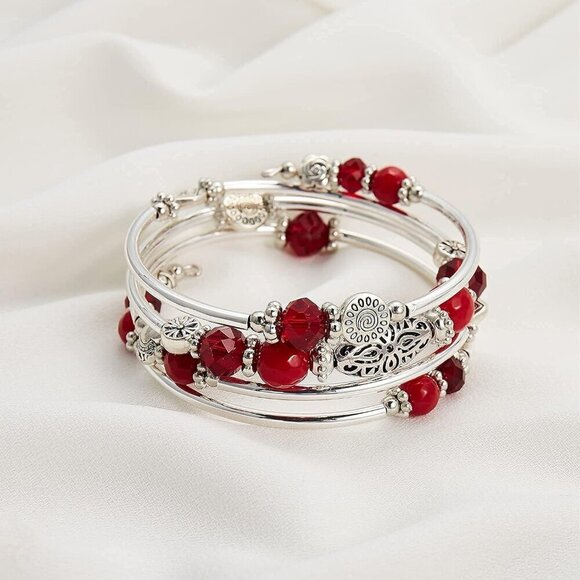 Stackable Beaded Bracelets for Women Boho Wrap Silver Layered Fashion Jewelry - Picture 5 of 6